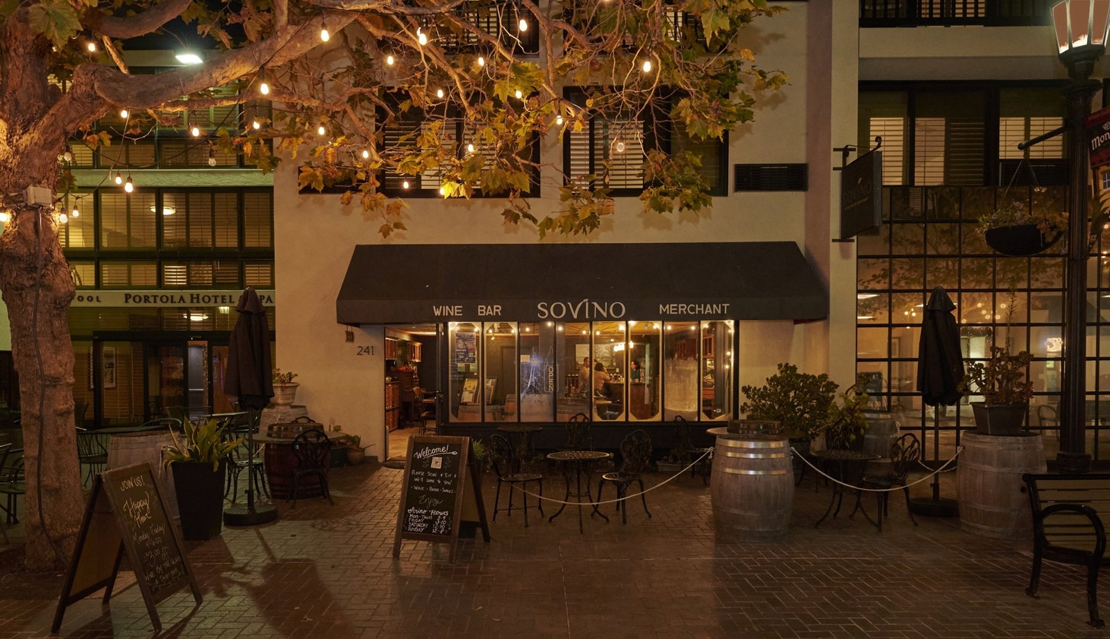 Sovino patio at night