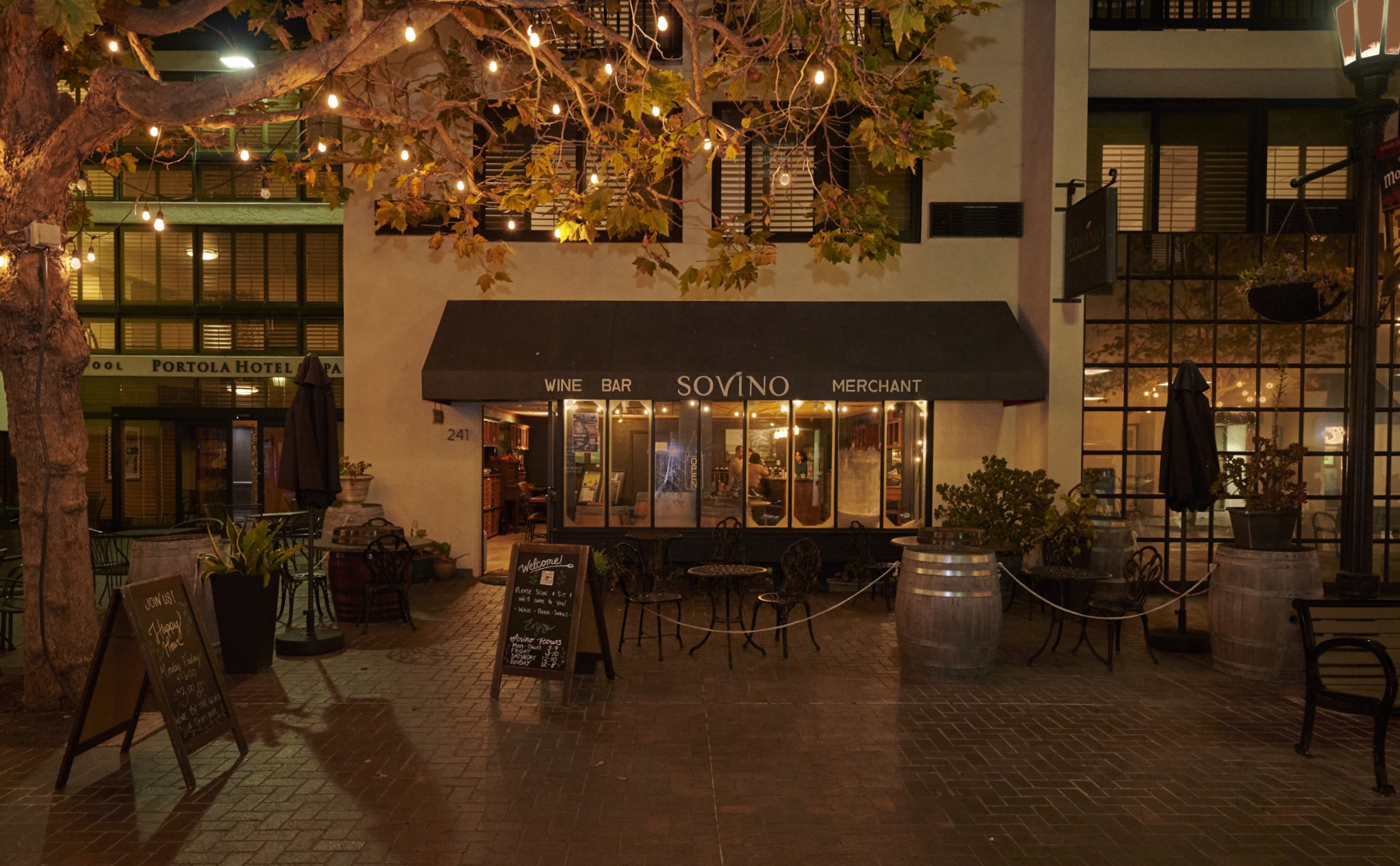 Sovino patio at night